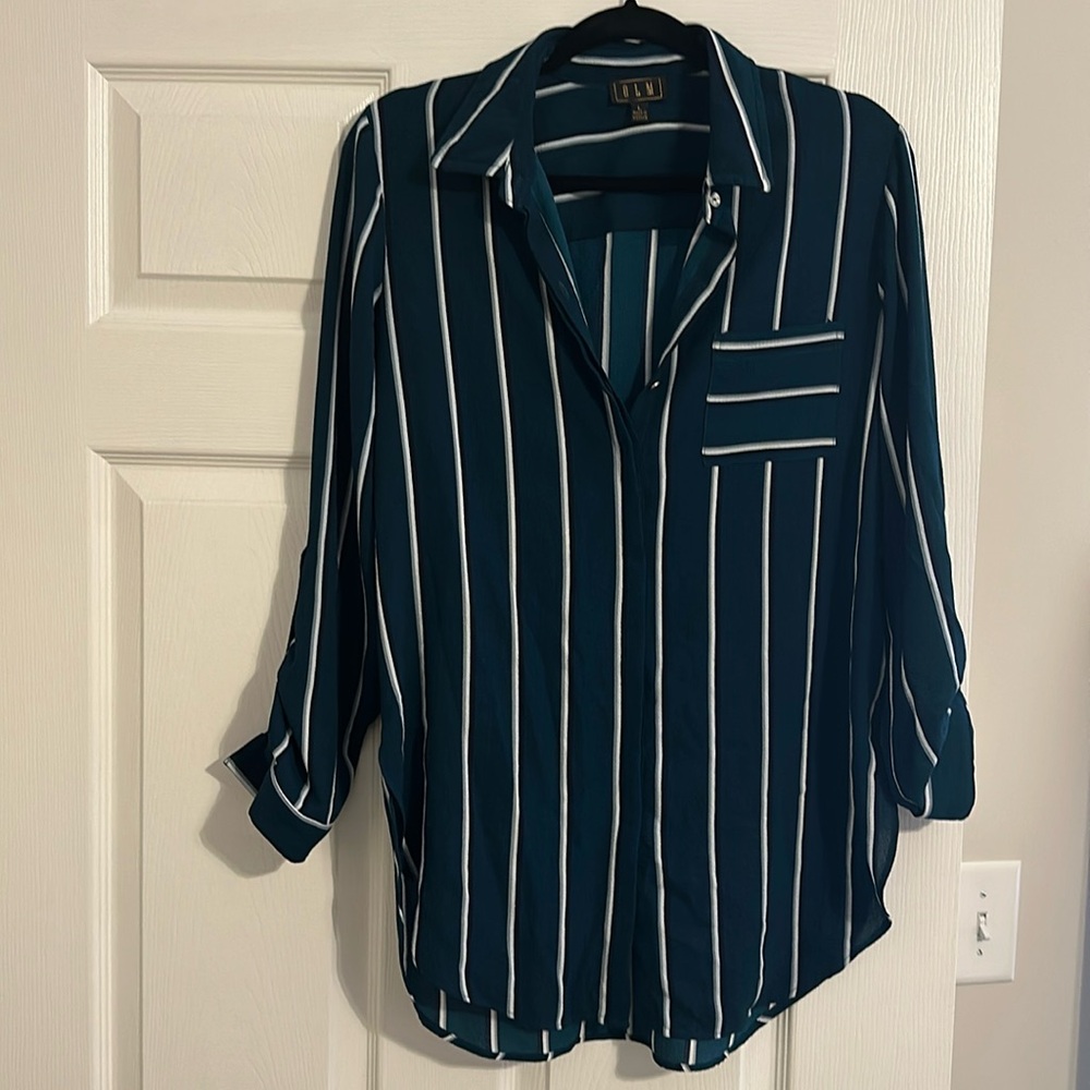 Green striped blouse